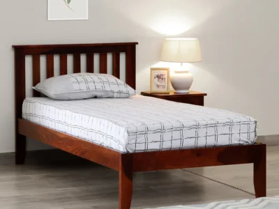 Light weight single bed in Sheesham wood with simple design by Sarve Furniture – compact and durable wooden bed