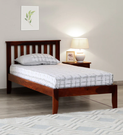 Light weight single bed in Sheesham wood with simple design by Sarve Furniture – compact and durable wooden bed