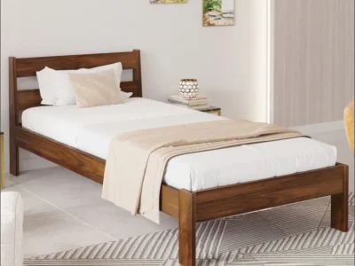 Designer finish single bed in Sheesham wood for guest room by Sarve Furniture – elegant and durable wooden bed