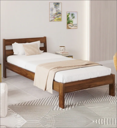 Designer finish single bed in Sheesham wood for guest room by Sarve Furniture – elegant and durable wooden bed