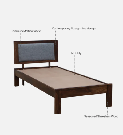 Bedroom Single Bed with Elegant Headboard in Sheesham By Sarve Furniture - Image 5
