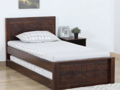 Indian style Sheesham wood single bed with drawer storage by Sarve Furniture – traditional solid wood bed with built-in drawers