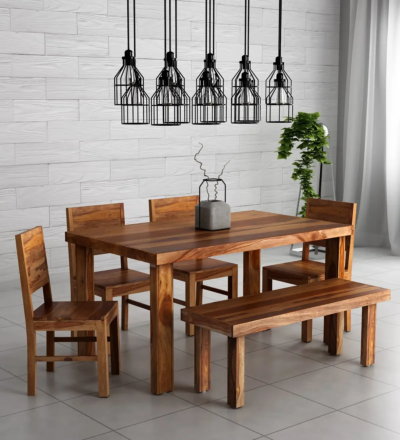 Classic Dining Set with Bench Seating and Sheesham Wood Table Design - Image 10
