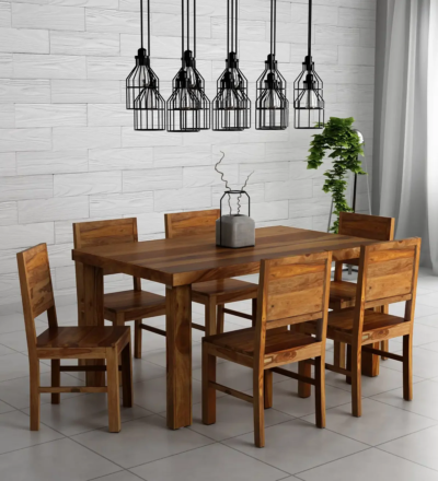 Minimal Wooden Dining Set for Apartments with Elegant Wood Texture and Seating - Image 9