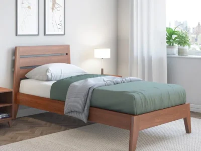 Solid frame single bed in Sheesham wood for everyday use by Sarve Furniture – durable wooden bed with minimal design