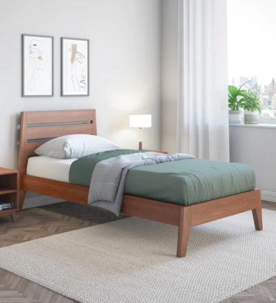 Solid frame single bed in Sheesham wood for everyday use by Sarve Furniture – durable wooden bed with minimal design