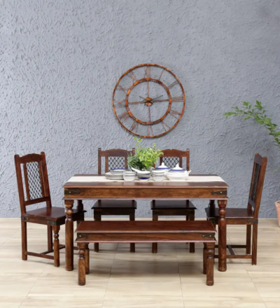 Compact dining set with upholstered seats and small table for dining area