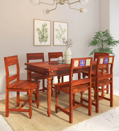 Compact Dining Set 6 Seater with High Back Chairs and Small Rectangular Table - Image 2