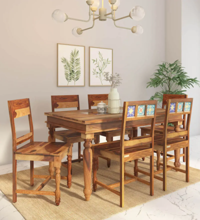 Compact Dining Set 6 Seater with High Back Chairs and Small Rectangular Table - Image 3