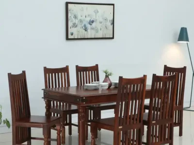 Dining Set with Sheesham Wood Table and Smooth Upholstered Chair Combo