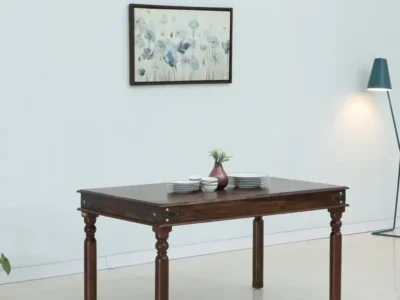 Vintage wooden dining table set with classic polish and solid top surface