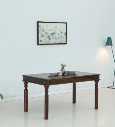 Vintage wooden dining table set with classic polish and solid top surface