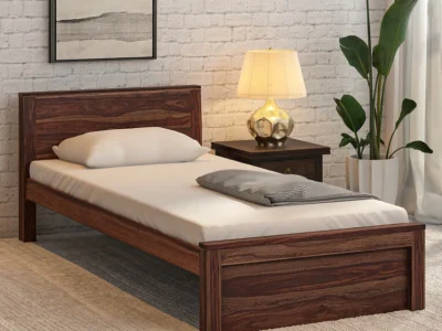 Premium single bed in Sheesham wood with headboard and footboard by Sarve Furniture – sturdy solid wood bed design for modern bedrooms