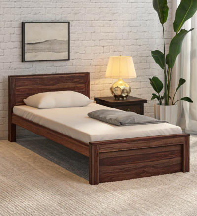 Premium single bed in Sheesham wood with headboard and footboard by Sarve Furniture – sturdy solid wood bed design for modern bedrooms