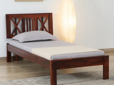 Elegant single bed in natural Sheesham wood for studio apartments by Sarve Furniture – compact solid wood bed with minimalist design