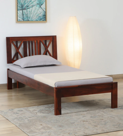 Elegant single bed in natural Sheesham wood for studio apartments by Sarve Furniture – compact solid wood bed with minimalist design
