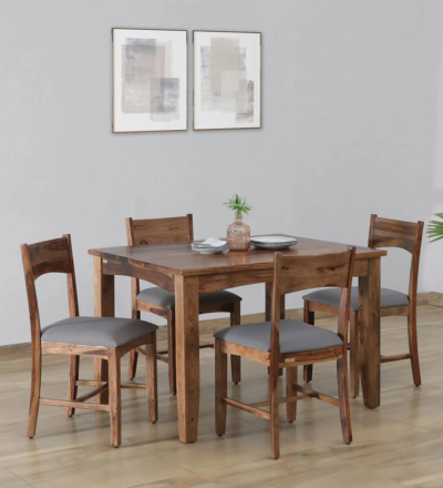 Solid Wood Dining Table Set with Cushioned Seats and Polished Finish Online