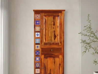 Large Sheesham wood wardrobe with mirror 1 door by Sarve Furniture – stylish and durable bedroom storage solution