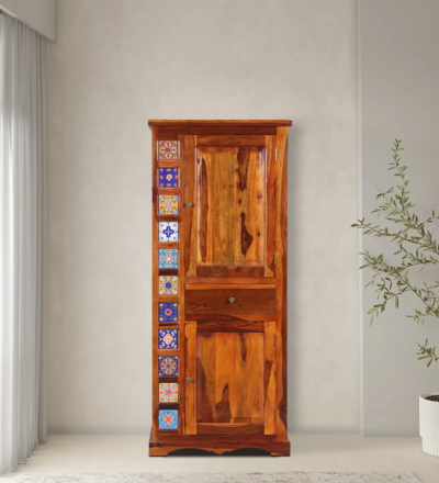 Large Sheesham wood wardrobe with mirror 1 door by Sarve Furniture – stylish and durable bedroom storage solution