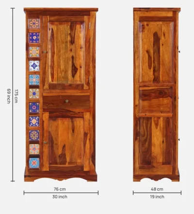Large Sheesham Wood Wardrobe with Mirror 1 Door By Sarve Furniture - Image 6
