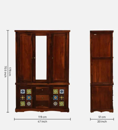Solid Sheesham Wood Wardrobe 3 Door for Bedroom By Sarve Furniture - Image 9