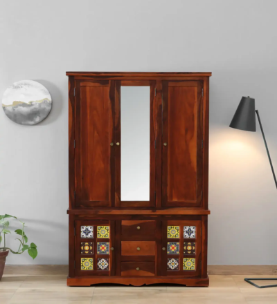 Solid Sheesham wood wardrobe 3 door for bedroom by Sarve Furniture – elegant and spacious storage solution