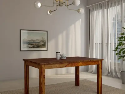 Modern rectangular wooden dining table with rich grain finish