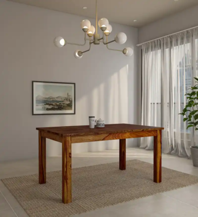 Modern rectangular wooden dining table with rich grain finish