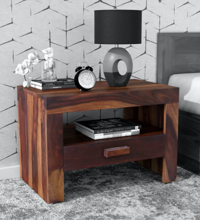 Classic Solid Wood Bedside Table – Handcrafted Wooden Nightstand by Sarve Furniture, Elegant Natural Finish
