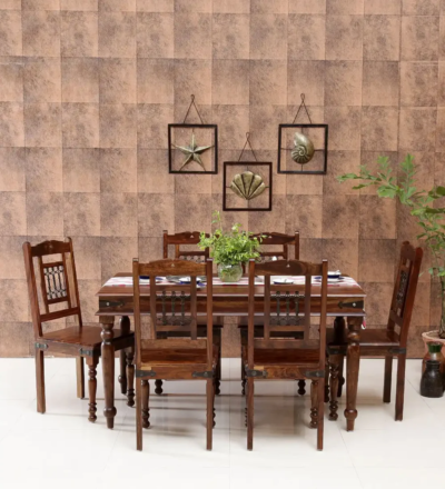 Solid Wood Dining Set for Six People with Comfortable Seating Arrangement - Image 7