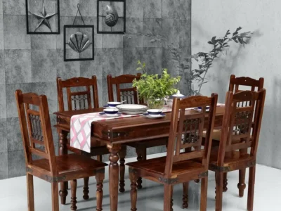Solid Wood Dining Set for Six People with Comfortable Seating Arrangement