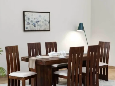 Compact 6 seater dining set with space-saving table for small apartment