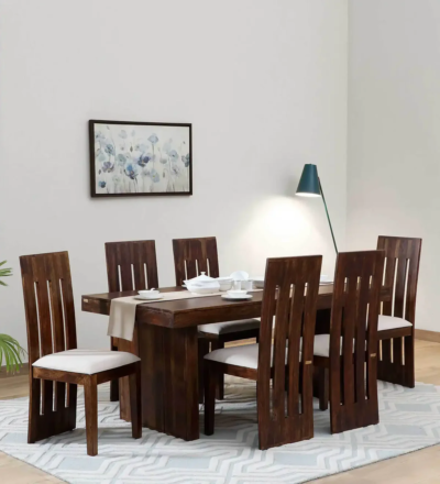 Compact 6 seater dining set with space-saving table for small apartment