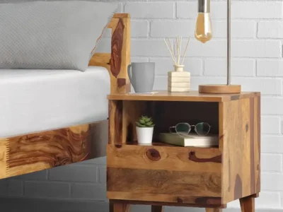 Nexon Bedside Table Solid Wood by Sarve Furniture with drawer and minimalist design for bedroom storage.