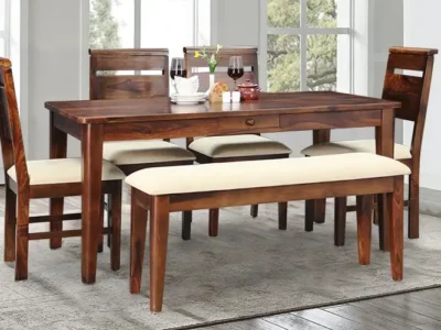 Stylish Sheesham Wood Dining Set with Cushioned Chairs for Elegant Home Dining