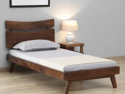 Minimal design single bed with slatted Sheesham headboard by Sarve Furniture – solid wood frame for modern bedrooms