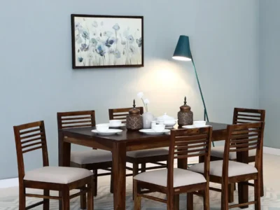Modern 6 Seater Dining Table Set with Wooden Chairs and Premium Polish