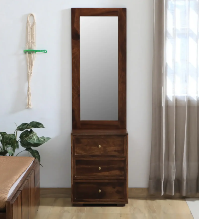 Traditional wooden dressing table with Sheesham finish by Sarve Furniture – classic design with mirror and drawers