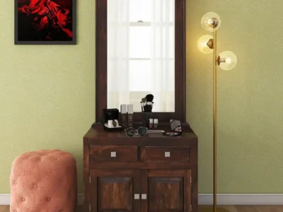 Wooden Sheesham dressing table with large mirror by Sarve Furniture – solid wood with drawers and full mirror for bedroom