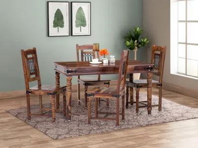 Dining Table Set Contemporary with Minimalist Chairs and Teak Wood Finish Online Furniture