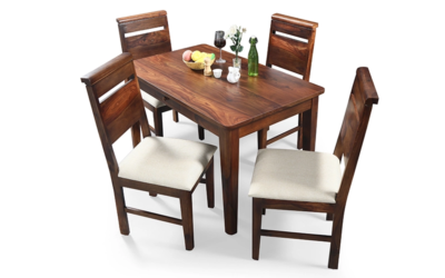 Elegant Home Dining Table Set Teak Wood with Four Soft Padded Dining Chairs - Image 4