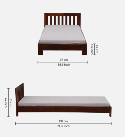 Sturdy Single Bed for Teenagers in Sheesham Wood with Polished Headboard - Image 9