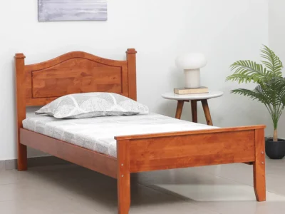 Sleek single bed in Sheesham wood with matte polish and supportive frame by Sarve Furniture – modern solid wood bed