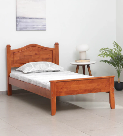 Sleek single bed in Sheesham wood with matte polish and supportive frame by Sarve Furniture – modern solid wood bed