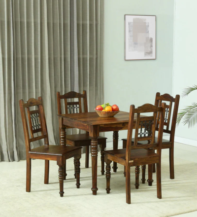 Minimalist Teak Dining Set with Slim Legs and Simple Upholstered Chair Look