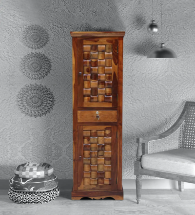 Tall Sheesham Wood Wardrobe with Open Shelf, Drawers, and Mirror Section - Image 3