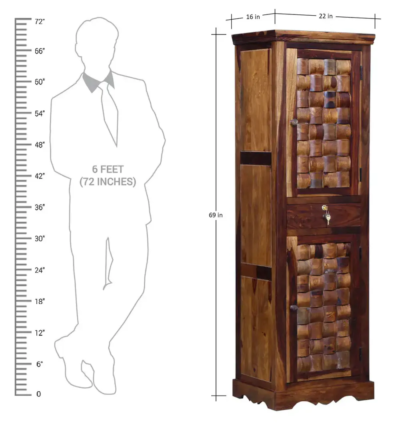 Tall Sheesham Wood Wardrobe with Open Shelf, Drawers, and Mirror Section - Image 6