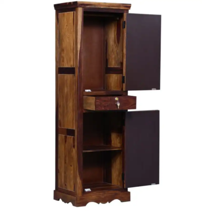 Tall Sheesham Wood Wardrobe with Open Shelf, Drawers, and Mirror Section - Image 5