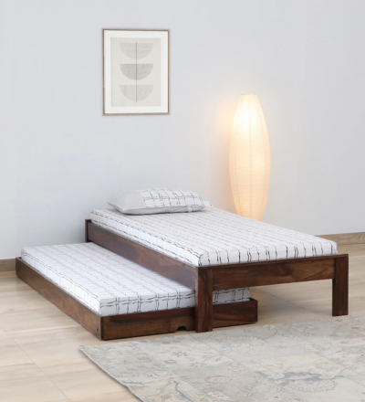 Designer leg single bed in Sheesham with trundle by Sarve Furniture – space-saving solid wood bed with extra sleeping option