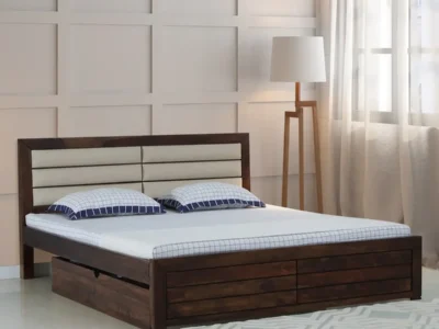 Indian Rosewood King Size Bed with Drawer Storage in Natural Finish